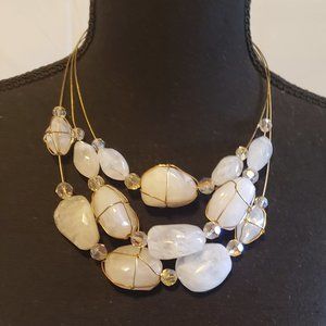 Joan Rivers 3 Strand Gold Wire Faux Quartz Necklace